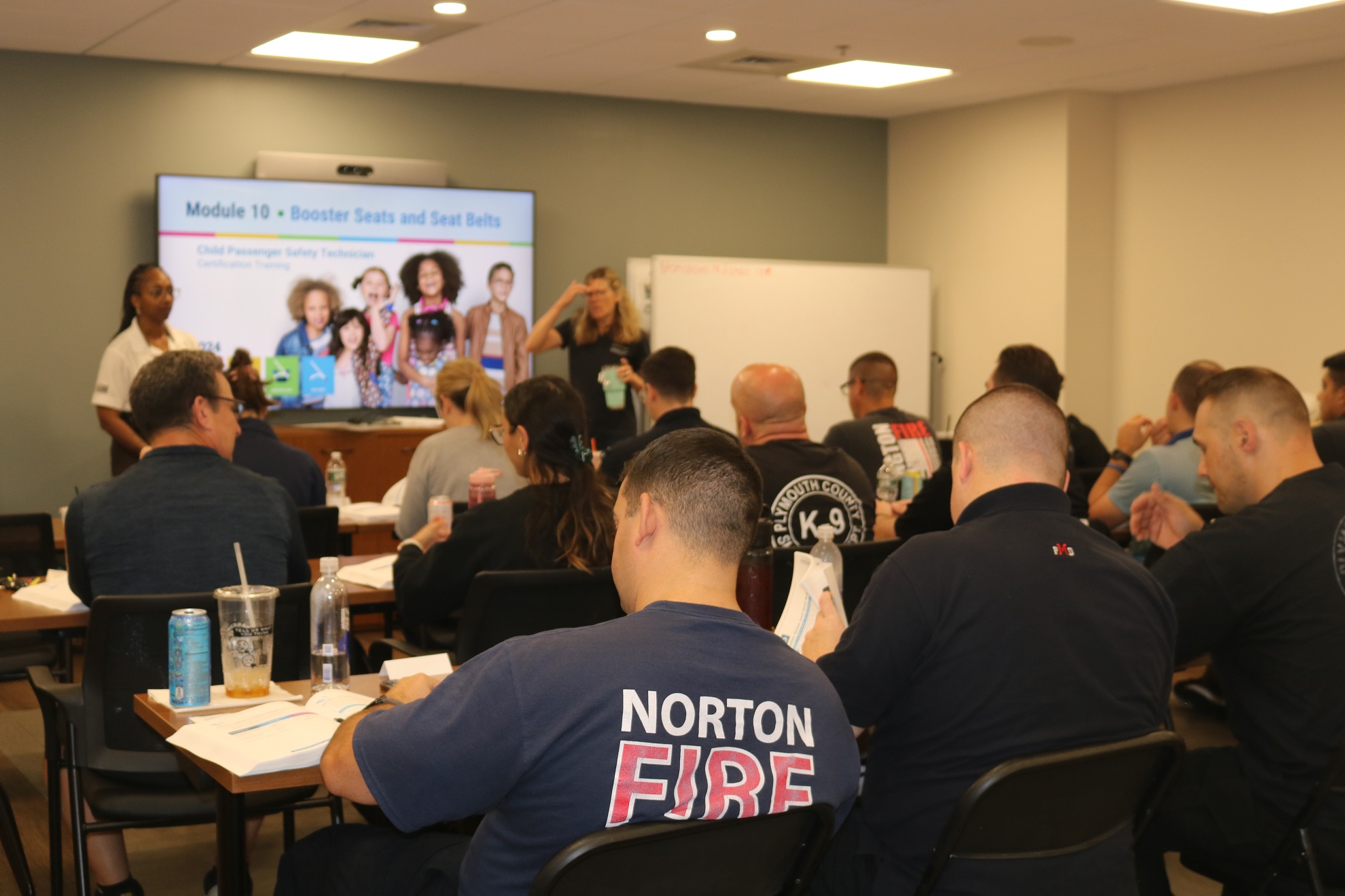 A view of the classroom at a recent South Shore Health EMS car seat safety event.