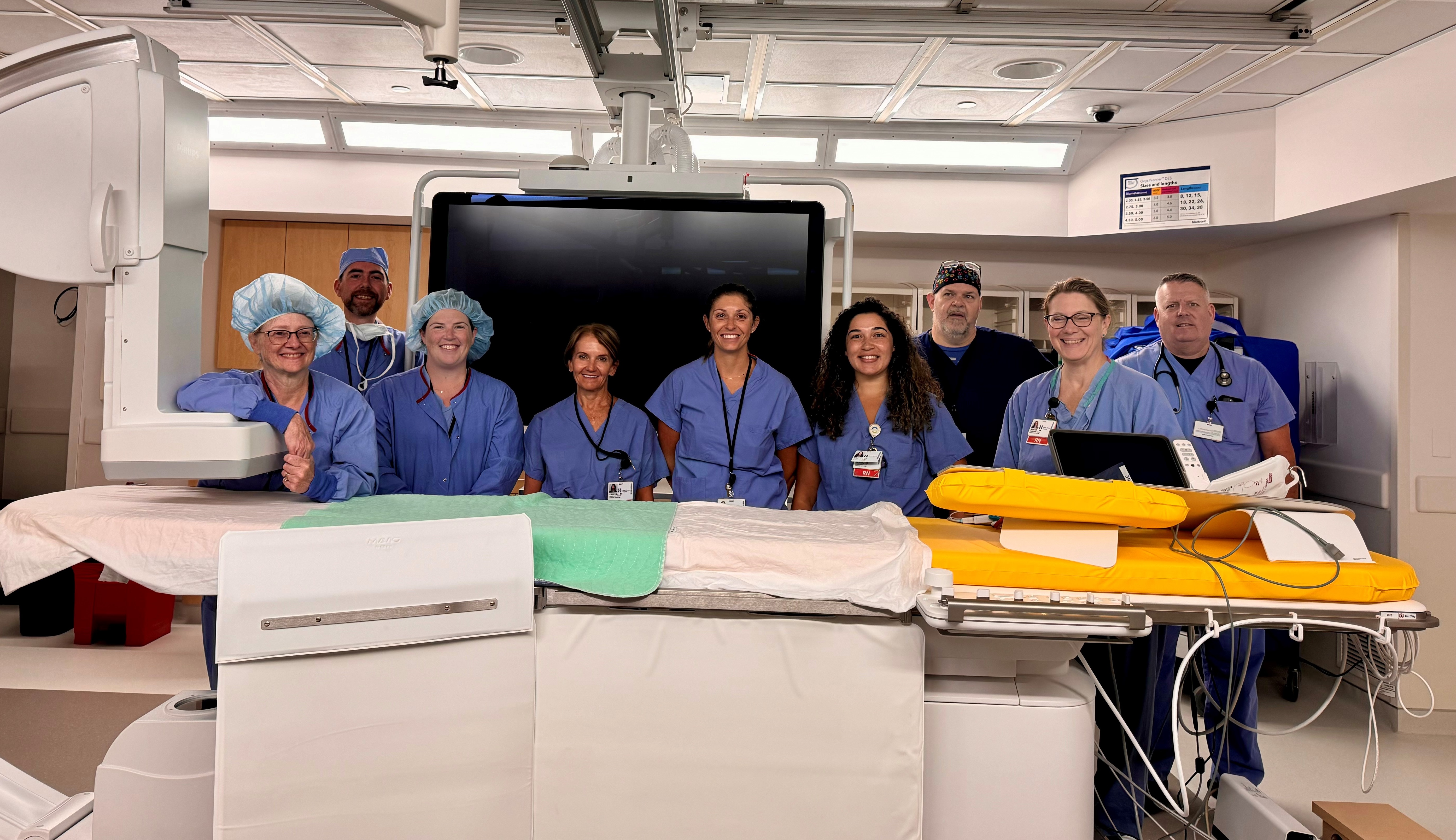 Cardiac Cath Lab colleagues pose with the new equipment