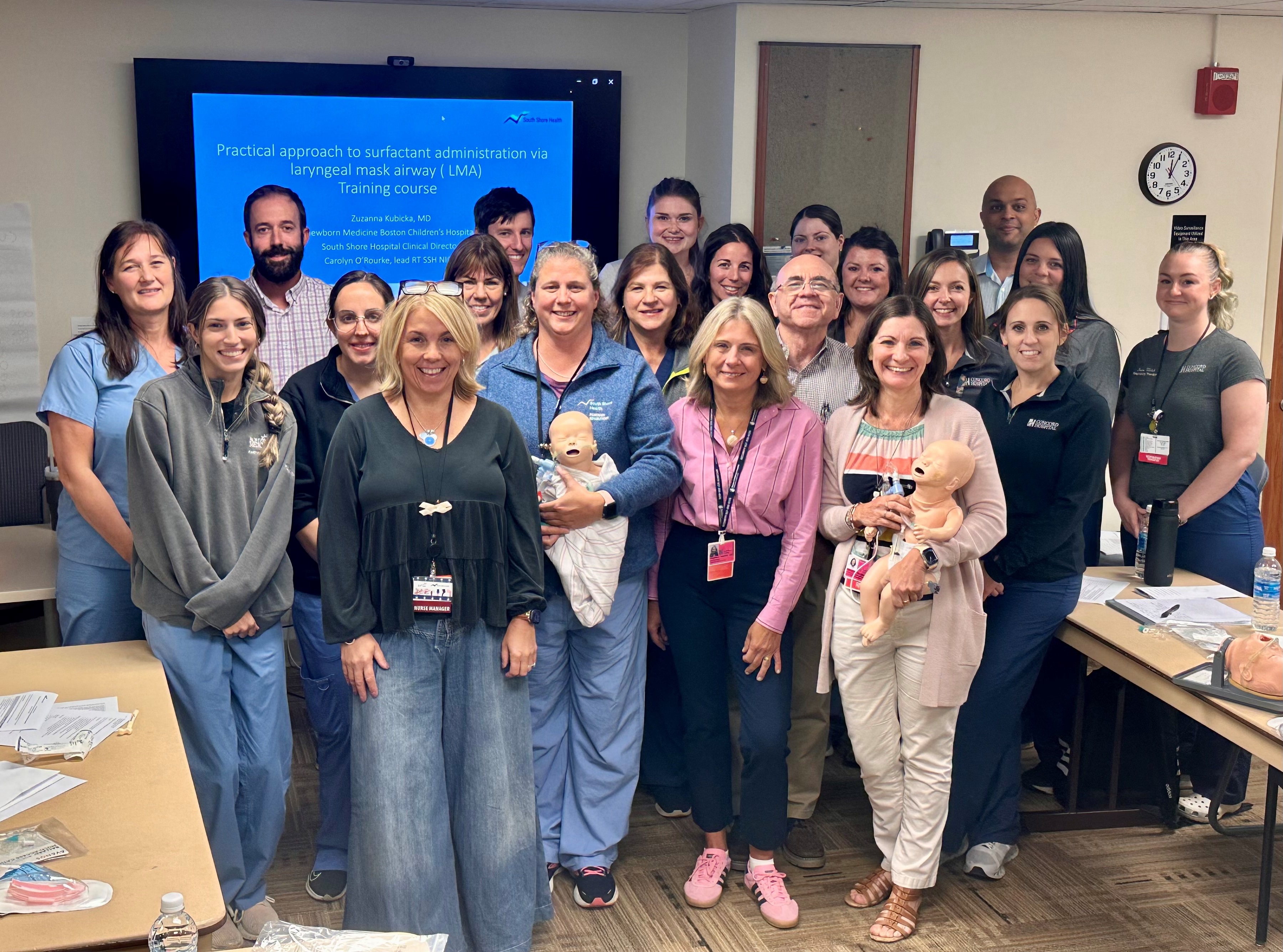 Participants in South Shore Health's NICU LMA training