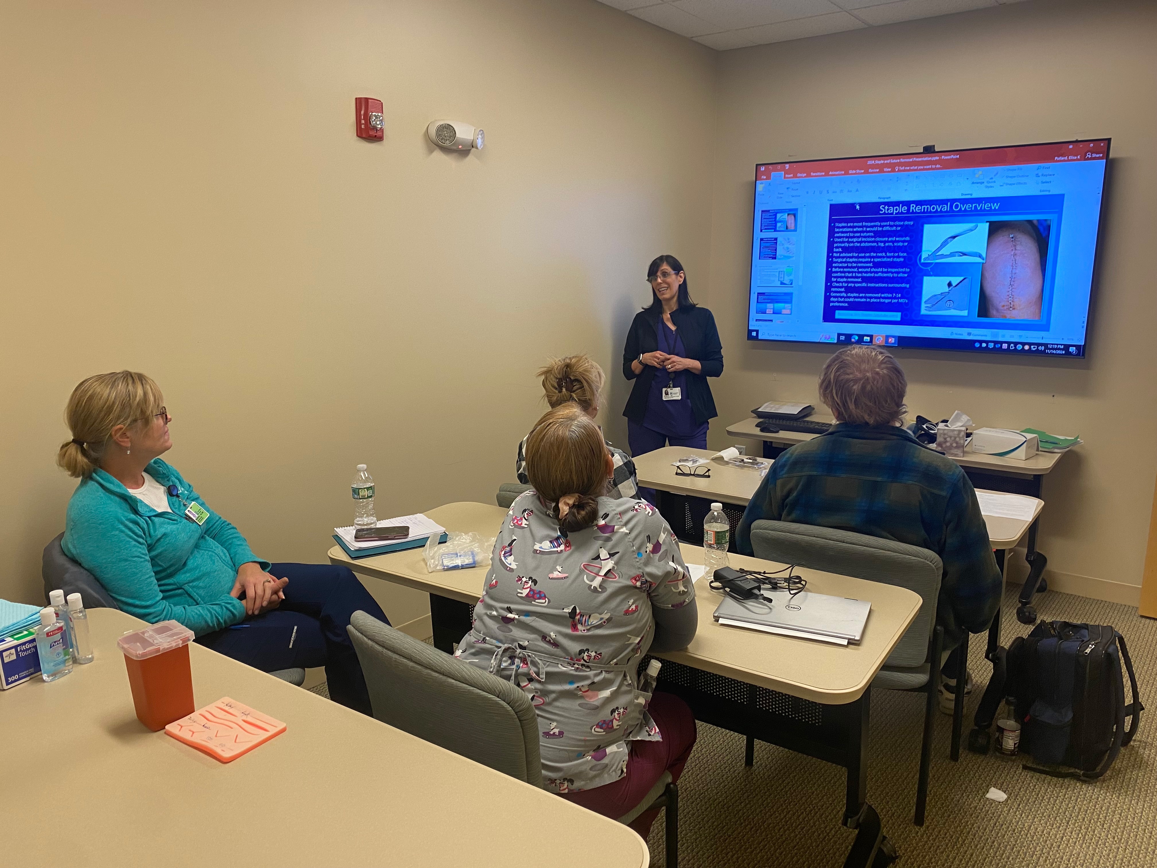 Elisa of South Shore VNA teaches a class in the new VNA sim lab
