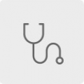 Icon featuring a stethoscope graphic on a gray background