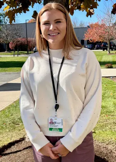 South Shore VNA social worker Bridget Mazenkas poses for photo outside
