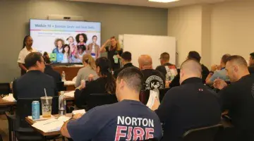 A view of the classroom at a recent South Shore Health EMS car seat safety event.